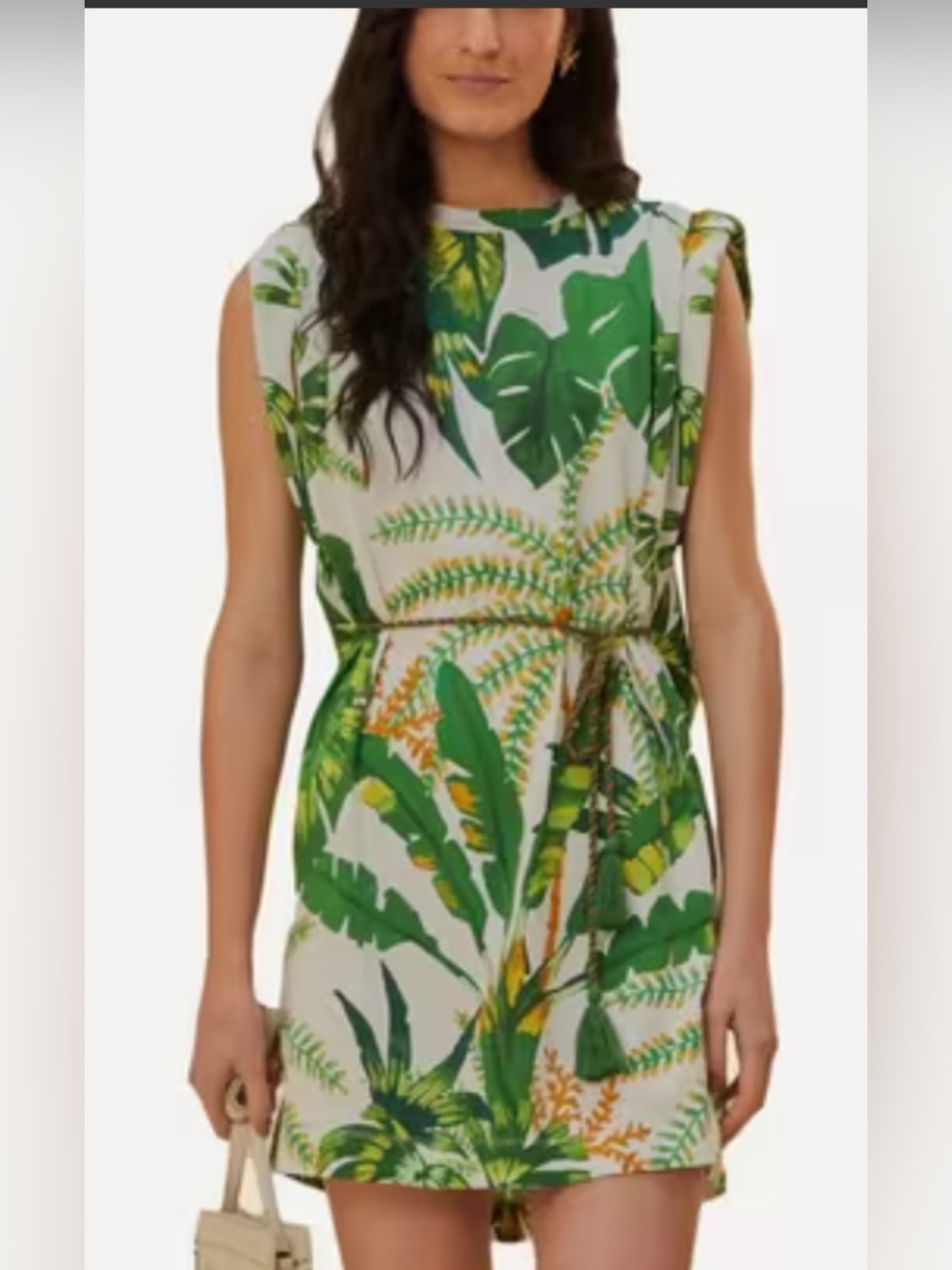 FARM Rio Green Tropical Print Tie-Waist Mini Dress